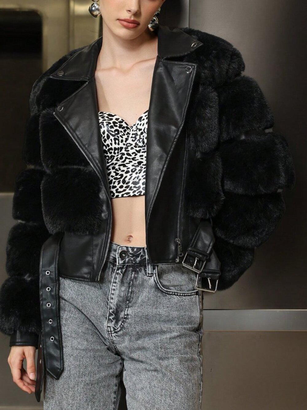Black Casual Women's Faux Fur Coat
